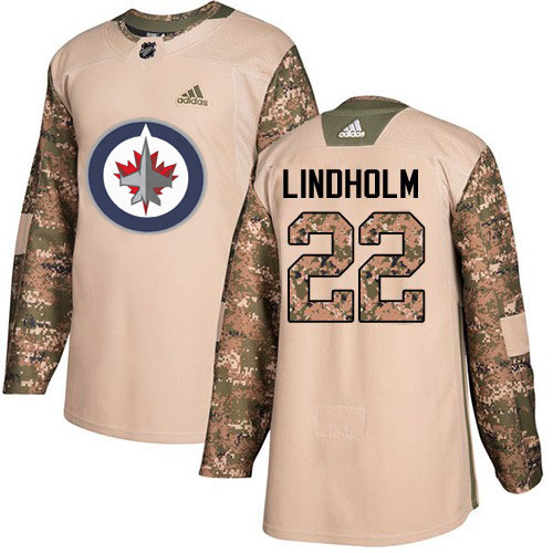 Adidas Winnipeg Jets #22 Par Lindholm Camo Authentic 2017 Veterans Day Stitched Jersey Men's