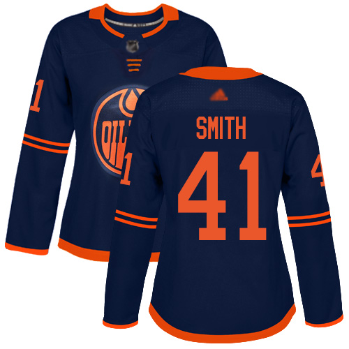 Adidas Edmonton Oilers #41 Mike Smith Navy Alternate Authentic Women's Stitched Jersey Womens