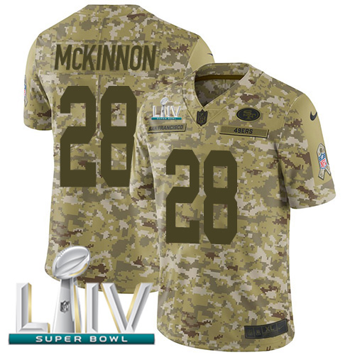 San Francisco 49ers #28 Jerick McKinnon Camo Super Bowl LIV 2020 Men's Stitched Limited 2018 Salute To Service Jersey Men's