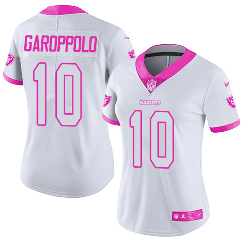 Raiders #10 Jimmy Garoppolo White/Pink Women's Stitched Limited Rush Fashion Jersey