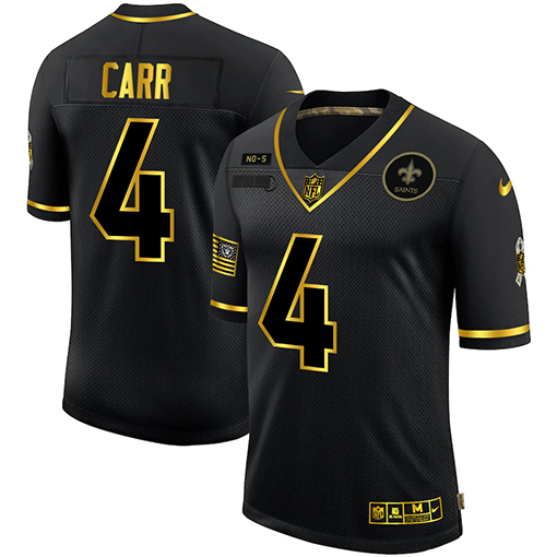 New Orleans Saints #4 Derek Carr Men's 2020 Salute To Service Golden Limited Jersey Black