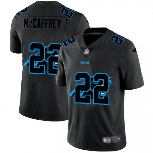 Carolina Carolina Panthers #22 Christian McCaffrey Men's Team Logo Dual Overlap Limited Jersey Black Men's