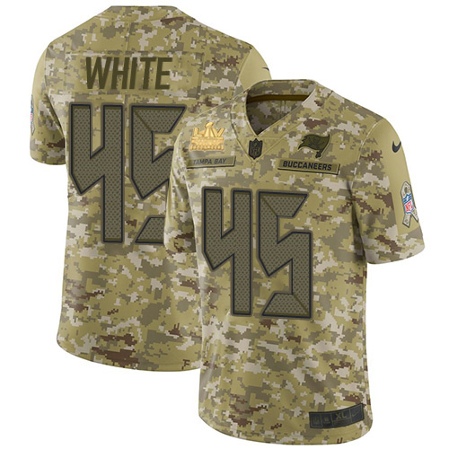 Buccaneers #45 Devin White Camo Men's Super Bowl LV Champions Patch Stitched Limited 2018 Salute To Service Jersey
