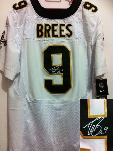 Saints #9 Drew Brees White Men's Stitched Elite Autographed Jersey
