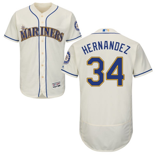 Seattle Mariners #34 Felix Hernandez Cream Flexbase Authentic Collection Stitched Jersey Men's