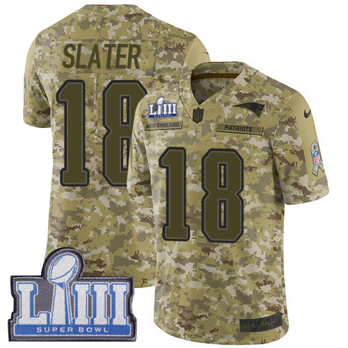 Patriots #18 Matt Slater Camo Super Bowl LIII Bound Youth Stitched Limited 2018 Salute To Service Jersey