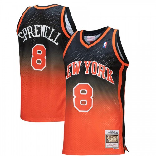 New York New York Knicks #8 Latrell Sprewell Mitchell & Ness Mens Orange/Black 1998/99 Hardwood Classics Fadeaway Swingman Player Jersey Mens
