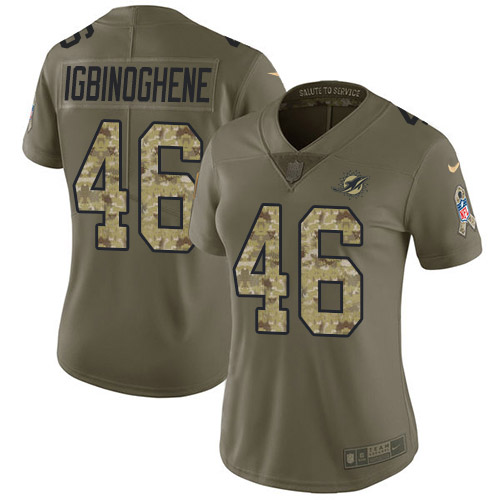 Miami Dolphins #46 Noah Igbinoghene Olive/Camo Women's Stitched Limited 2017 Salute To Service Jersey Womens