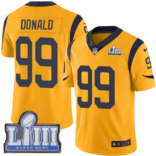 Rams #99 Aaron Donald Gold Super Bowl LIII Bound Youth Stitched Limited Rush Jersey