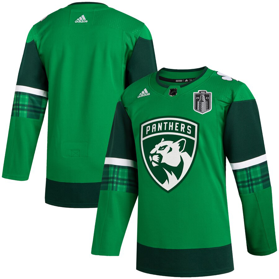 Florida Panthers Blank Men's Adidas 2023 Stanley Cup Final Patch St. Patrick's Day Stitched Jersey Green