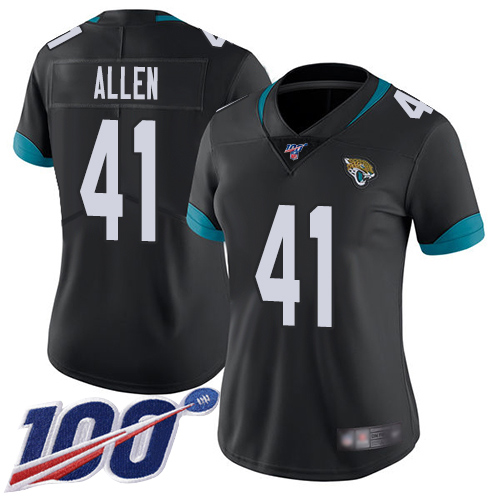 Jaguars #41 Josh Allen Black Team Color Women's Stitched 100th Season Vapor Limited Jersey