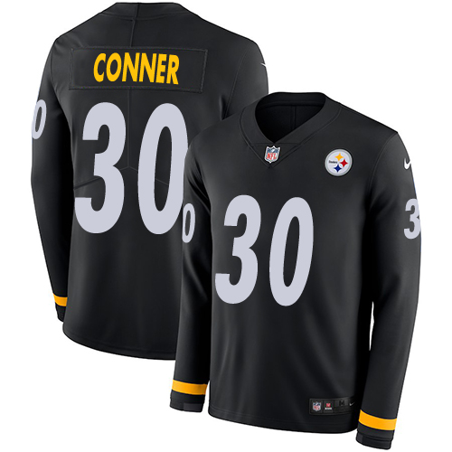 Pittsburgh Steelers #30 James Conner Black Team Color Men's Stitched Limited Therma Long Sleeve Jersey Men's