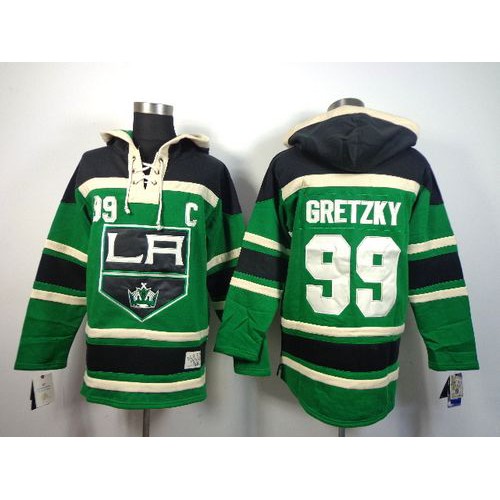 Los Angeles Kings #99 Wayne Gretzky Green St. Patrick's Day McNary Lace Hoodie Stitched Jersey Men's