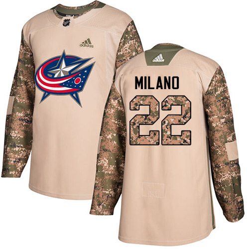 Adidas Columbus Blue Jackets #22 Sonny Milano Camo Authentic 2017 Veterans Day Stitched Jersey Men's