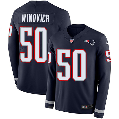 New England Patriots #50 Chase Winovich Navy Blue Team Color Youth Stitched Limited Therma Long Sleeve Jersey Youth
