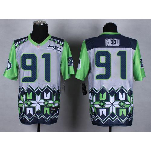 Seattle Seahawks #91 Jarran Reed Grey Men's Stitched Elite Noble Fashion Jersey Men's