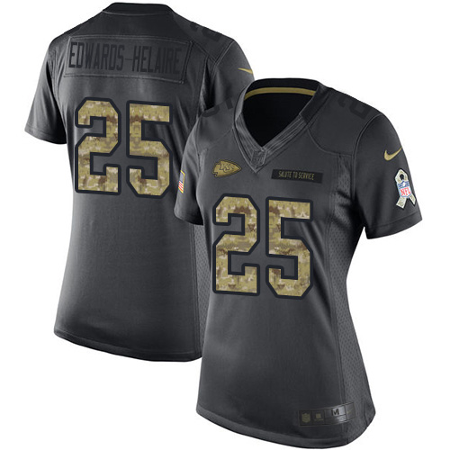 Chiefs #25 Clyde Edwards-Helaire Black Women's Stitched Limited 2016 Salute To Service Jersey