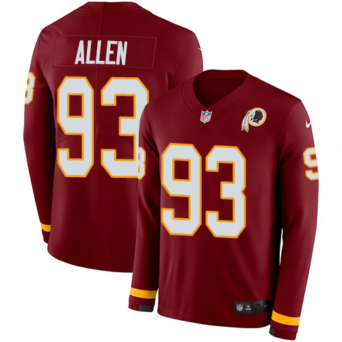 Commanders #93 Jonathan Allen Burgundy Red Team Color Men's Stitched Limited Therma Long Sleeve Jersey