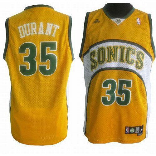 Oklahoma City Thunder #35 Kevin Durant Yellow Seattle SuperSonics Style Stitched Jersey Mens