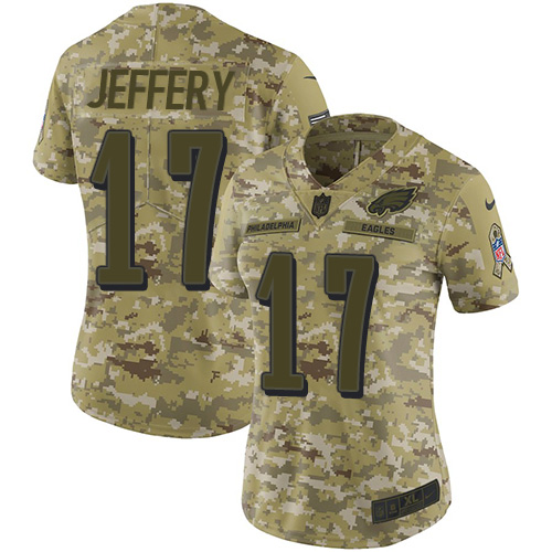 Philadelphia Eagles #17 Alshon Jeffery Camo Women's Stitched Limited 2018 Salute to Service Jersey Womens