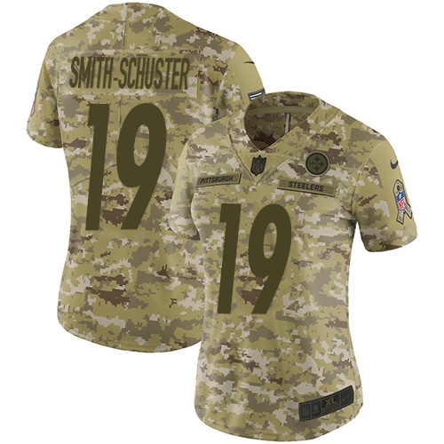Pittsburgh Steelers #19 JuJu Smith-Schuster Camo Women's Stitched Limited 2018 Salute to Service Jersey Womens