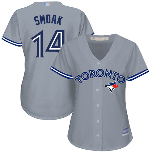 Toronto Blue Jays #14 Justin Smoak Grey Road Women's Stitched Jersey Womens