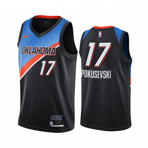 Oklahoma City Thunder #17 Aleksej Pokusevski Black Swingman 2020-21 City Edition Jersey Mens