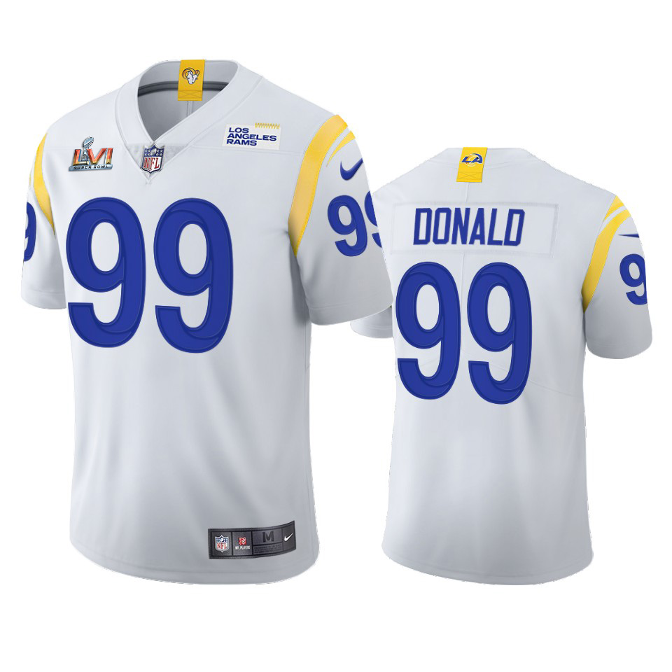 Los Angeles Rams #99 Aaron Donald Men's Super Bowl LVI Patch 2021 Vapor Limited Jersey - White