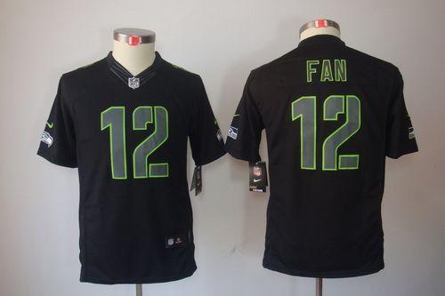 Seahawks #12 Fan Black Impact Youth Stitched Limited Jersey