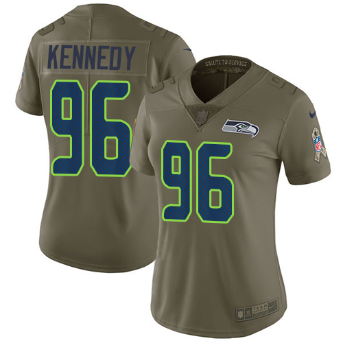 Seattle Seahawks #96 Cortez Kennedy Olive Women's Stitched Limited 2017 Salute to Service Jersey Womens