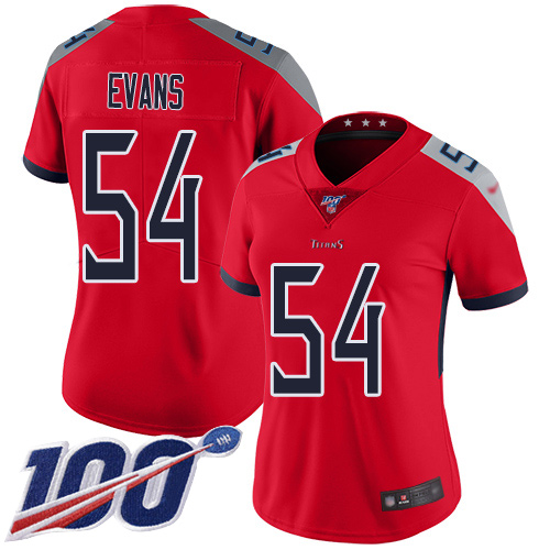 Tennessee Titans #54 Rashaan Evans Red Women's Stitched Limited Inverted Legend 100th Season Jersey Womens