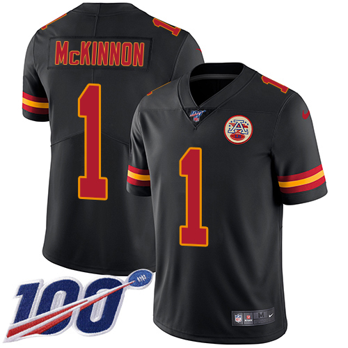 Chiefs #1 Jerick McKinnon Black Youth Stitched Limited Rush 100th Season Jersey