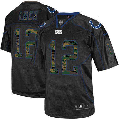 Indianapolis Colts #12 Andrew Luck Black Men's Stitched Elite Camo Fashion Jersey Men's