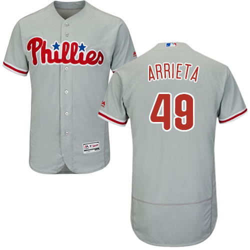 Philadelphia Phillies #49 Jake Arrieta Grey Flexbase Authentic Collection Stitched Jersey Men's