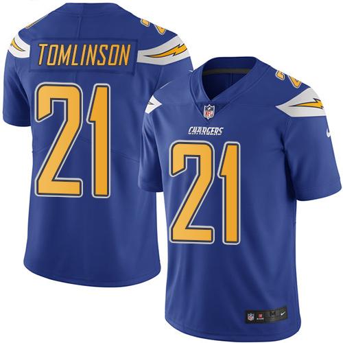 Chargers #21 LaDainian Tomlinson Electric Blue Men's Stitched Limited Rush Jersey