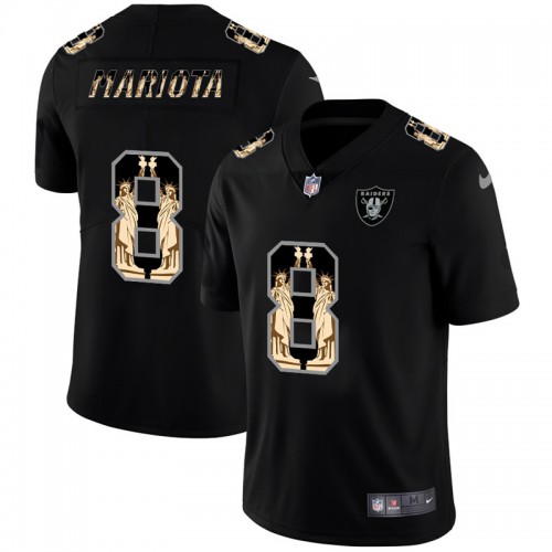 Las Vegas Las Vegas Raiders #8 Marcus Mariota Carbon Black Vapor Statue Of Liberty Limited Jersey Men's