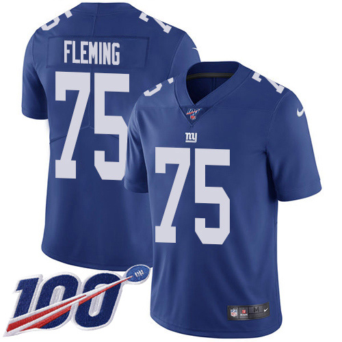 New York Giants #75 Cameron Fleming Royal Blue Team Color Men's Stitched 100th Season Vapor Untouchable Limited Jersey Men's