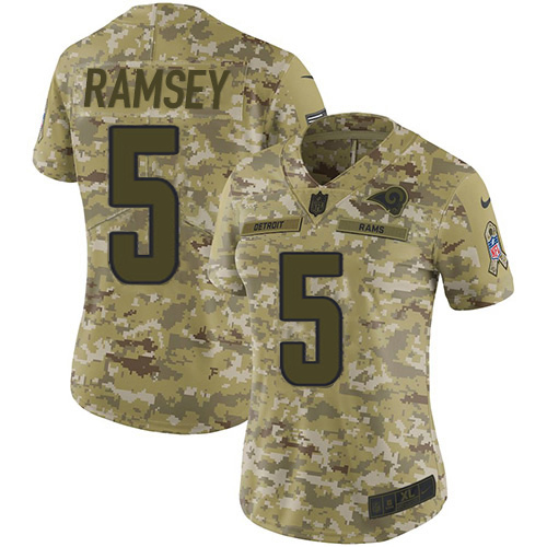 Rams #5 Jalen Ramsey Camo Women's Stitched Limited 2018 Salute To Service Jersey