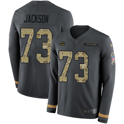 Miami Dolphins #73 Austin Jackson Anthracite Salute to Service Youth Stitched Limited Therma Long Sleeve Jersey Youth