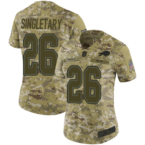 Buffalo Bills #26 Devin Singletary Camo Women's Stitched Limited 2018 Salute to Service Jersey Womens