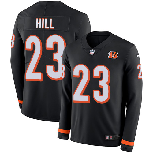 Bengals #23 Daxton Hill Black Team Color Youth Stitched Limited Therma Long Sleeve Jersey