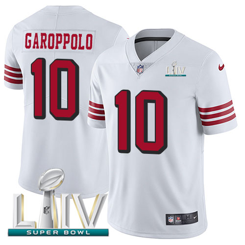 49ers #10 Jimmy Garoppolo White Super Bowl LIV 2020 Rush Men's Stitched Vapor Untouchable Limited Jersey