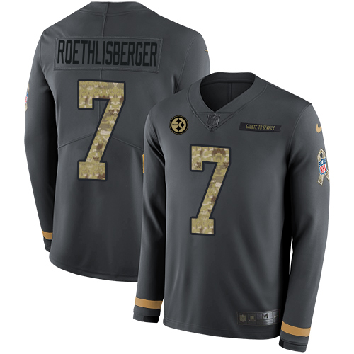 Pittsburgh Steelers #7 Ben Roethlisberger Anthracite Salute to Service Youth Stitched Limited Therma Long Sleeve Jersey Youth