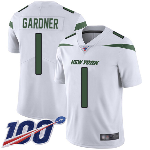 Jets #1 Ahmad Sauce Gardner White Men's Stitched 100th Season Vapor Limited Jersey