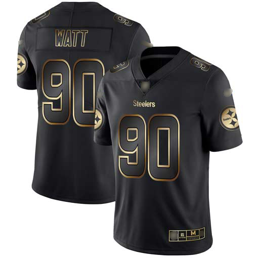 Steelers #90 T. J. Watt Black/Gold Men's Stitched Vapor Untouchable Limited Jersey