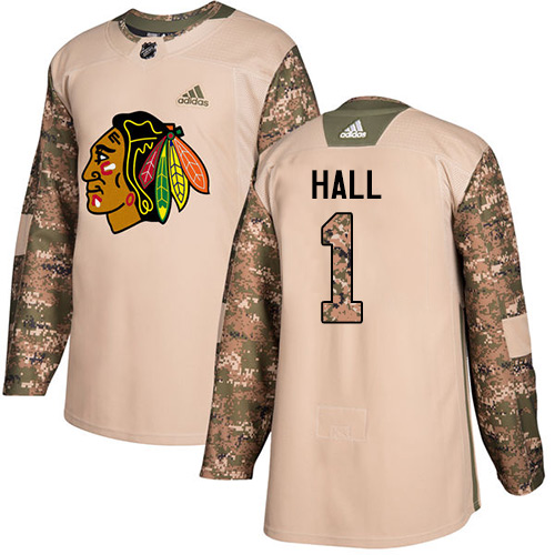 Adidas Chicago Blackhawks #1 Glenn Hall Camo Authentic 2017 Veterans Day Stitched Jersey Men's