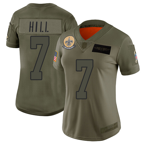 Saints #7 Taysom Hill Camo Women's Stitched Limited 2019 Salute To Service Jersey