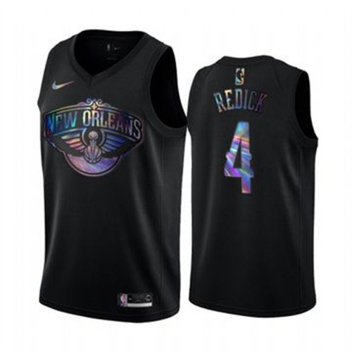 New Orleans Pelicans #4 J.J. Redick Mens Iridescent Holographic Collection Jersey - Black Mens
