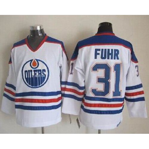 Edmonton Oilers #31 Grant Fuhr White CCM Throwback Stitched Jersey Men's