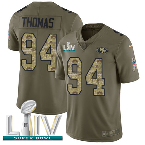 San Francisco 49ers #94 Solomon Thomas Olive/Camo Super Bowl LIV 2020 Youth Stitched Limited 2017 Salute To Service Jersey Youth